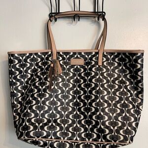 Coach Black and White Patterned Tote Bag with tan - well loved. Price reflects.